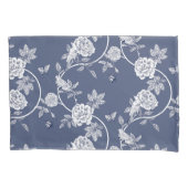 Blauwe Chinoiserie Bloemen en vogels Kussensloop (Voorkant)