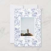 Blauwe Chinoiserie Bloemen Foto Bruiloft Bedankkaart (Voorkant)