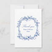 Blauwe Chinoiserie Bloemen Foto Bruiloft Bedankkaart (Achterkant)