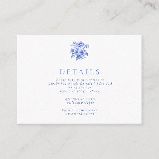  Blauwe Chinoiserie Bloemen Huwelijk Informatiekaartje (Voorkant)