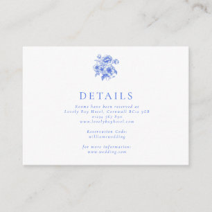  Blauwe Chinoiserie Bloemen Huwelijk Informatiekaartje