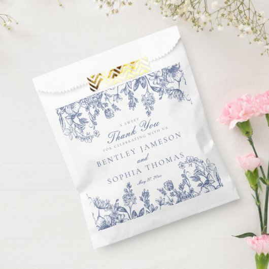 Blauwe Chinoiserie Bloemen Trouwdessert Bedankzakje (Gezegeld)