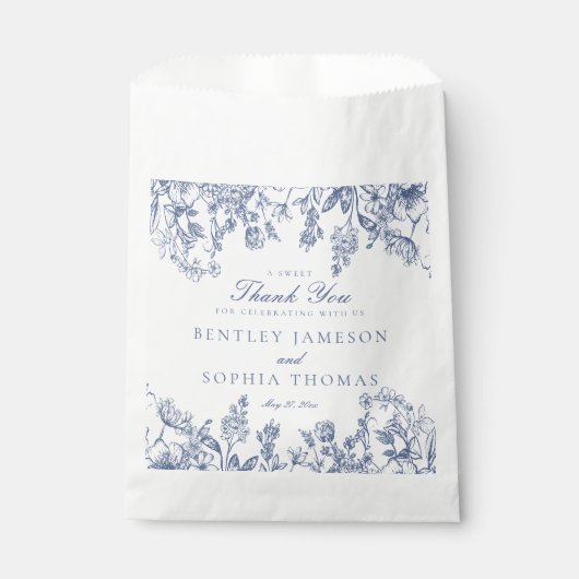Blauwe Chinoiserie Bloemen Trouwdessert Bedankzakje (Voorkant)