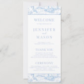 Blauwe Chinoiserie bloemenbruiloft programma kaart (Voorkant)