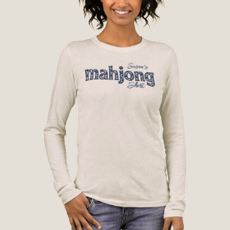 Blauwe Chinoiserie Bloemstuk Aangepaste Mahjong Tri-Blend Shirt