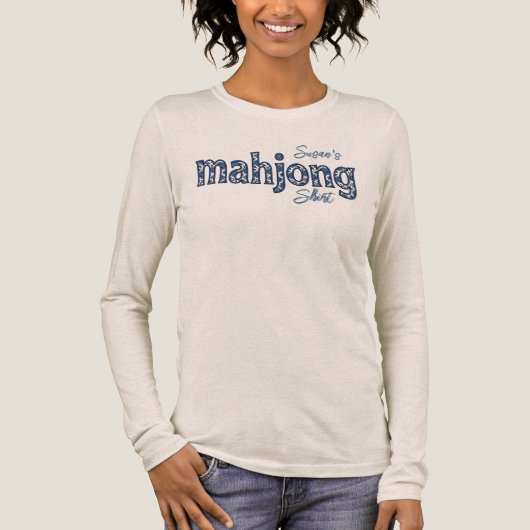 Blauwe Chinoiserie Bloemstuk Aangepaste Mahjong Tri-Blend Shirt (Voorkant)
