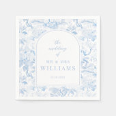 Blauwe chinoiserie boog bruiloft papieren servette servet (Voorkant)