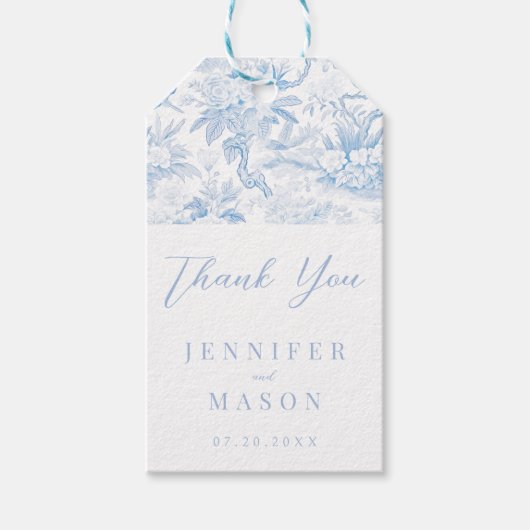Blauwe chinoiserie bruiloft dank u cadeau gunst ta cadeaulabel (Voorkant)