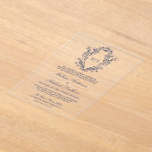 Blauwe Chinoiserie Crest Monogram Huwelijk Acryl Uitnodigingen (Laagn)