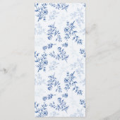 Blauwe Chinoiserie Elegante bloemenbruiloft Menu (Achterkant)