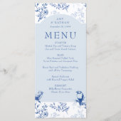 Blauwe Chinoiserie Elegante bloemenbruiloft Menu (Voorkant)