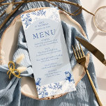 Blauwe Chinoiserie Elegante bloemenbruiloft Menu<br><div class="desc">Chinoiserie huwelijksmenu met elegant blauw en wit botanisch ontwerp. Delicaat en romantisch bloemig, met takken van rozen en natuur en een kleurenpalet in blauwtinten geïnspireerd door rustiek Frans gereedschap, chique chinoiserie porselein, delft aardewerk, de georgische, regentschap en Victoriaans tijdperken. Voor het coördineren van uitnodigingen, briefpapier, games en decor voor de...</div>