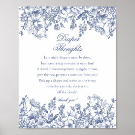 Blauwe Chinoiserie Flora Diaper Thoughts Baby Show Poster