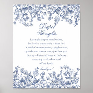 Blauwe Chinoiserie Flora Diaper Thoughts Baby Show Poster