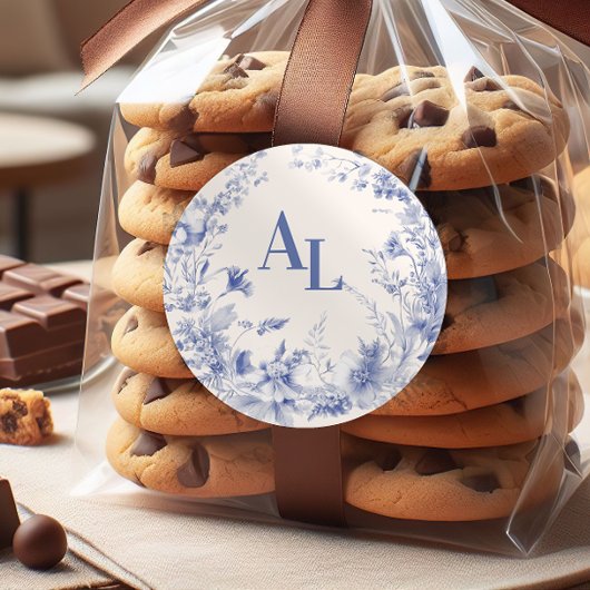 Blauwe Chinoiserie Floral Botanische bruiloft Ronde Sticker