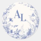 Blauwe Chinoiserie Floral Botanische bruiloft Ronde Sticker (Voorkant)