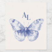 Blauwe Chinoiserie Floral Botanische bruiloft Wijn Etiket (Enkel label)