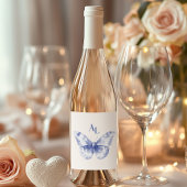 Blauwe Chinoiserie Floral Botanische bruiloft Wijn Etiket