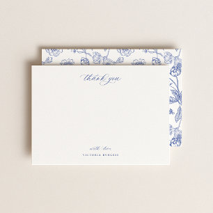  Blauwe Chinoiserie Floral Hartelijk dank Notitiekaartje