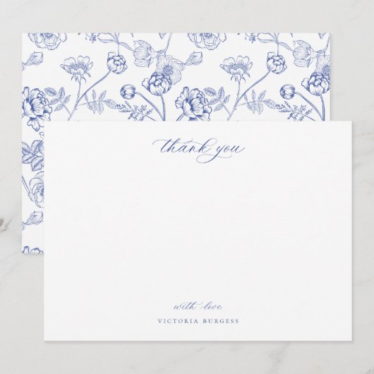  Blauwe Chinoiserie Floral Hartelijk dank Notitiekaartje (Voorkant / Achterkant)