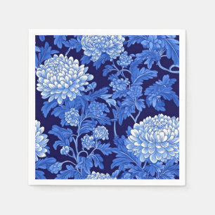 Blauwe Chinoiserie Floral op zwarte achtergrond Servet