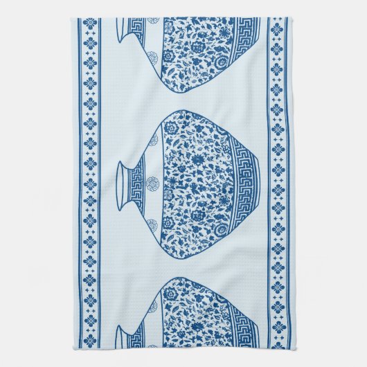  Blauwe Chinoiserie Ginger Jars Vassen Theedoek (Verticaal)