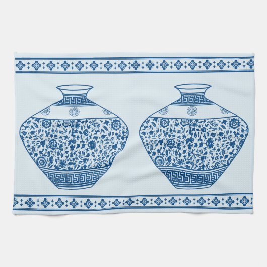  Blauwe Chinoiserie Ginger Jars Vassen Theedoek (Horizontaal)