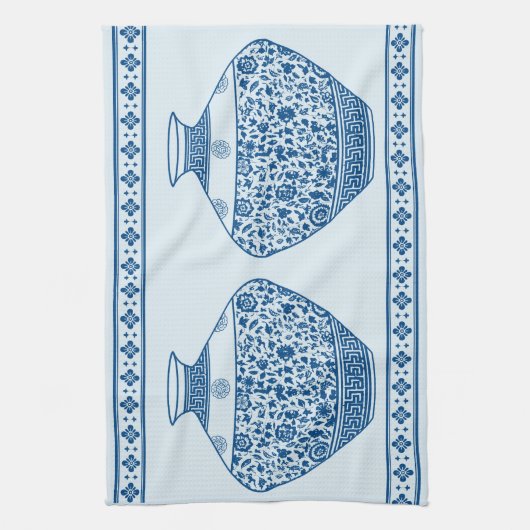  Blauwe Chinoiserie Ginger Jars Vassen Theedoek (Verticaal)