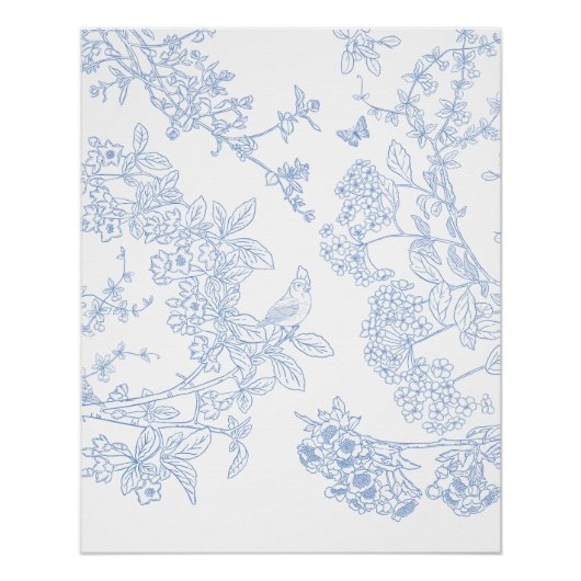 Blauwe Chinoiserie Glanzende Poster (Voorkant)