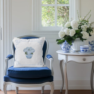 Blauwe Chinoiserie Hydrangea Grandmillennial Kussen