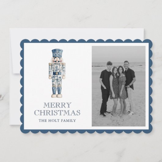 Blauwe Chinoiserie Kerst Notenkraker Foto Feestdagenkaart (Voorkant)