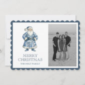 Blauwe Chinoiserie Kerstman Foto Feestdagenkaart (Voorkant)