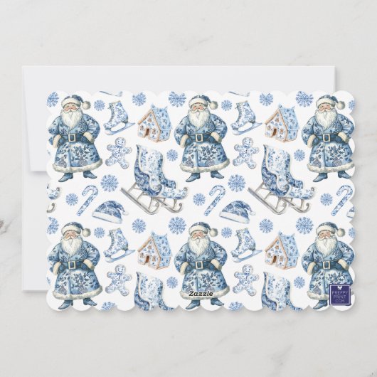 Blauwe Chinoiserie Kerstman Foto Feestdagenkaart (Achterkant)