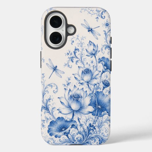 Blauwe Chinoiserie Lotus Libelle Hoestelcase Case-Mate iPhone Case (Achterkant)