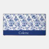 Blauwe Chinoiserie Monogram Naam Bureaumat (Voorkant)
