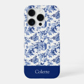 Blauwe Chinoiserie Monogram Naam iPhone Hoesje (Achterkant)