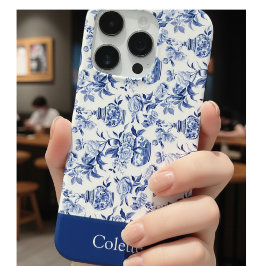 Blauwe Chinoiserie Monogram Naam iPhone 16 Pro Hoesje