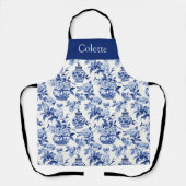 Blauwe Chinoiserie Monogram Naam Schort (Voorkant)