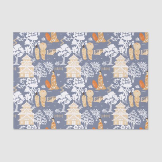 Blauwe Chinoiserie Pagodes Tissuepapier (Voorkant)