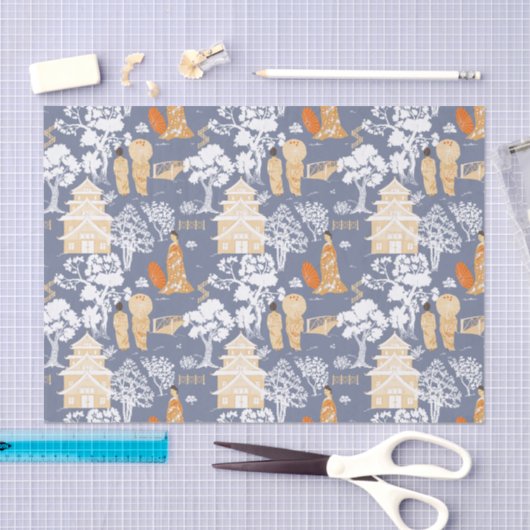 Blauwe Chinoiserie Pagodes Tissuepapier (Craft)