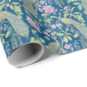 Blauwe Chinoiserie pauw bloemendecoupage Cadeaupapier (Rol Hoek)