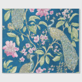 Blauwe Chinoiserie pauw bloemendecoupage Cadeaupapier (Vlak)