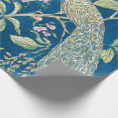 Blauwe Chinoiserie pauw bloemendecoupage Cadeaupapier (Hoek)