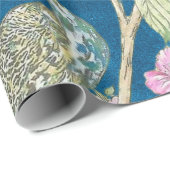 Blauwe Chinoiserie pauw bloemendecoupage Cadeaupapier (Rol Hoek)