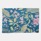 Blauwe Chinoiserie pauwenbloem Theedoek (Horizontaal)