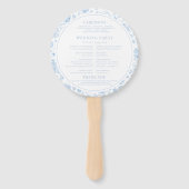 Blauwe Chinoiserie Porselein Bloemen Trouwprogramm Handwaaier (Achterkant)