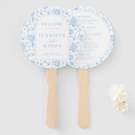 Blauwe Chinoiserie Porselein Bloemen Trouwprogramm Handwaaier