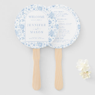 Blauwe Chinoiserie Porselein Bloemen Trouwprogramm Handwaaier