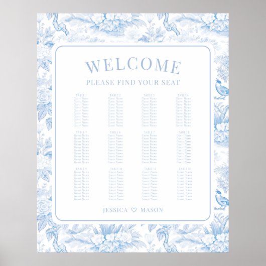 Blauwe chinoiserie porselein bruiloft zitgrafiek poster (Voorkant)