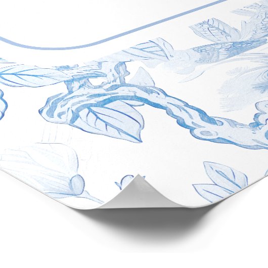 Blauwe chinoiserie porselein bruiloft zitgrafiek poster (Hoek)